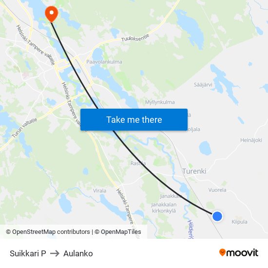 Suikkari P to Aulanko map
