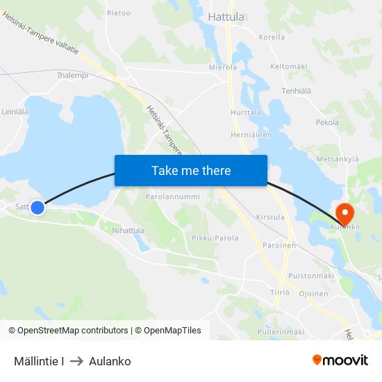 Mällintie I to Aulanko map