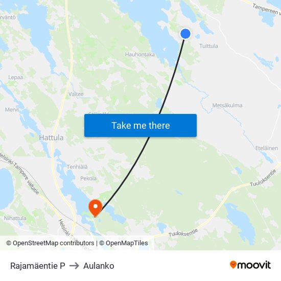 Rajamäentie P to Aulanko map