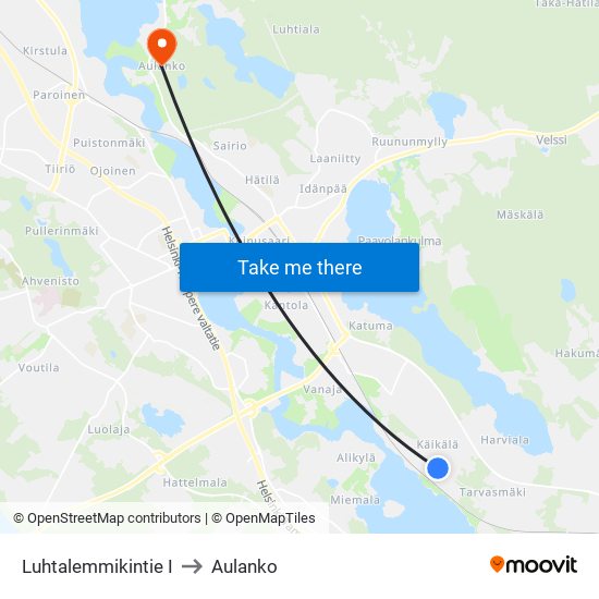 Luhtalemmikintie I to Aulanko map