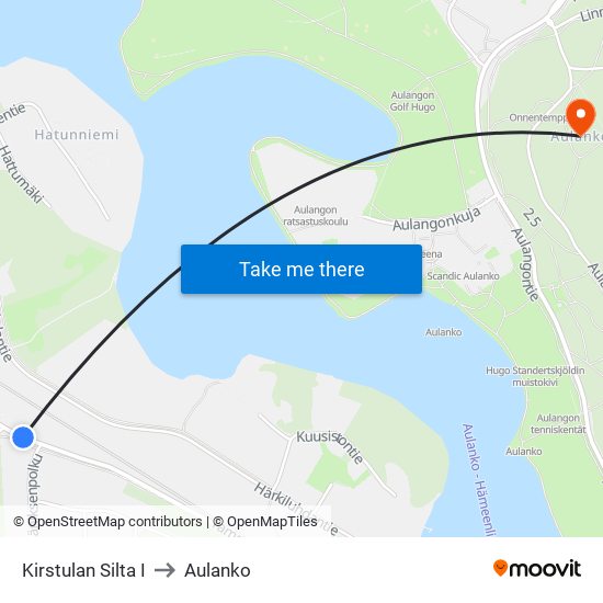 Kirstulan Silta I to Aulanko map