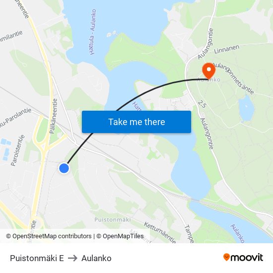Puistonmäki E to Aulanko map