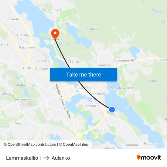 Lammaskallio I to Aulanko map