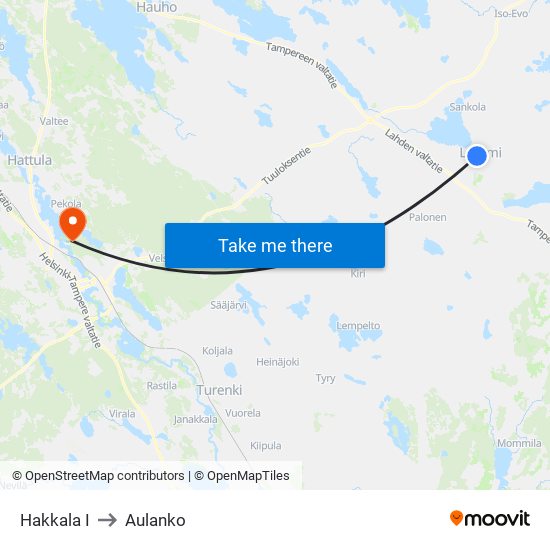 Hakkala I to Aulanko map