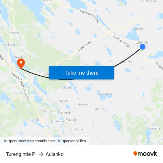 Turengintie P to Aulanko map