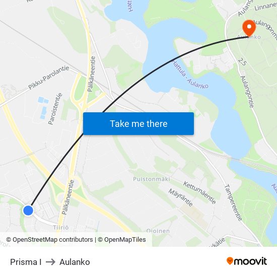 Prisma I to Aulanko map
