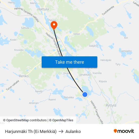 Harjunmäki Th (Ei Merkkiä) to Aulanko map