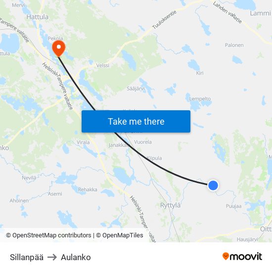 Sillanpää to Aulanko map