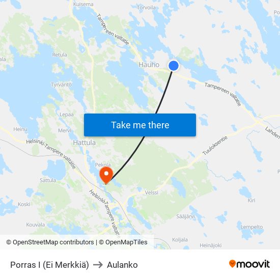 Porras I (Ei Merkkiä) to Aulanko map