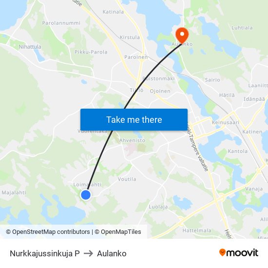 Nurkkajussinkuja P to Aulanko map