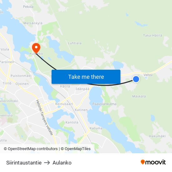 Siirintaustantie to Aulanko map