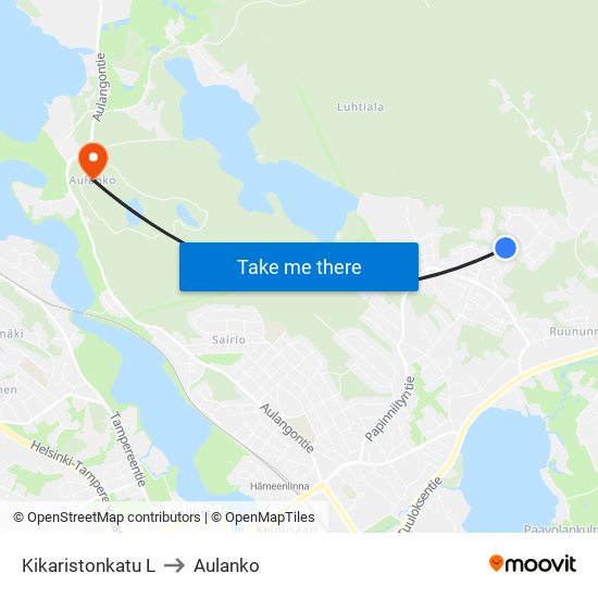 Kikaristonkatu L to Aulanko map