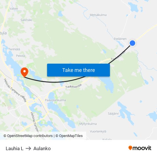 Lauhia L to Aulanko map