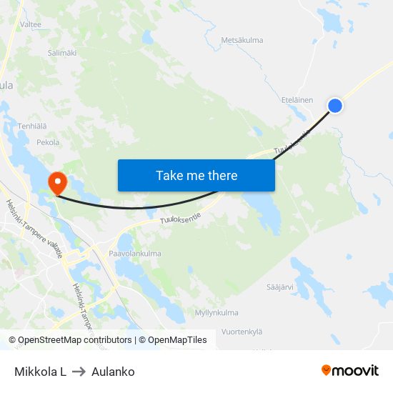 Mikkola L to Aulanko map