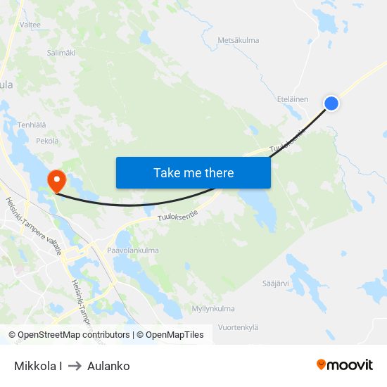 Mikkola I to Aulanko map