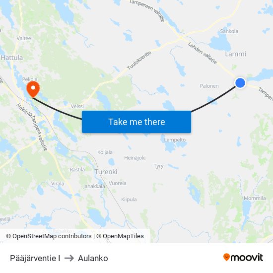Pääjärventie I to Aulanko map