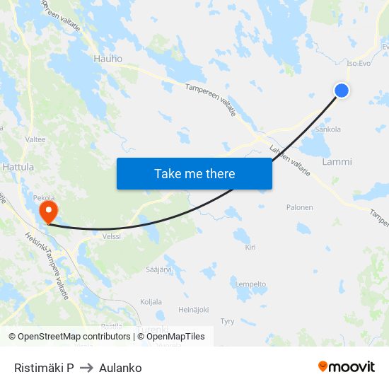 Ristimäki P to Aulanko map