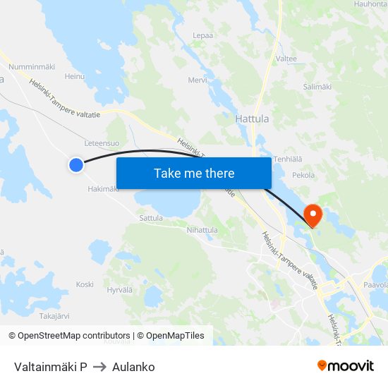 Valtainmäki P to Aulanko map