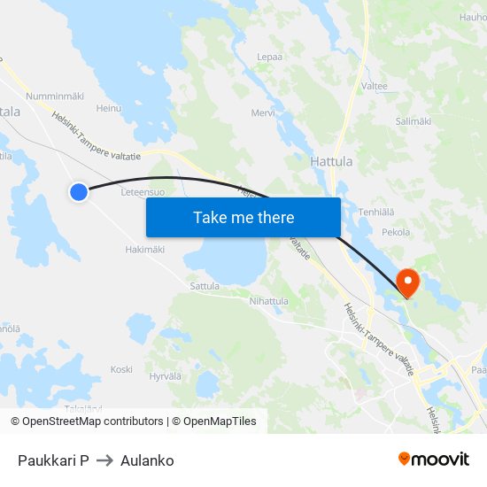 Paukkari P to Aulanko map