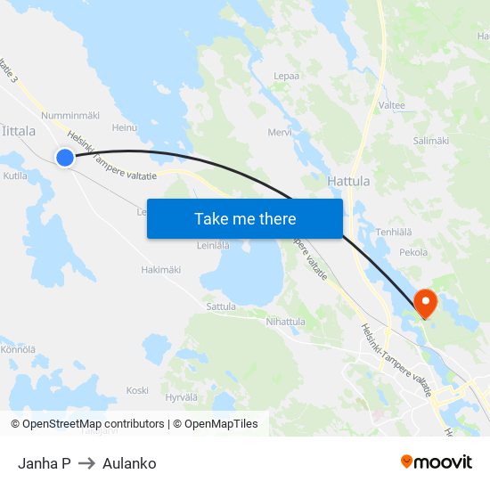 Janha P to Aulanko map