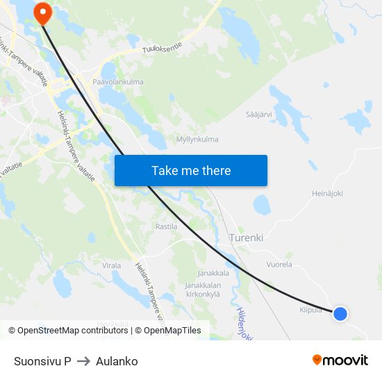 Suonsivu P to Aulanko map