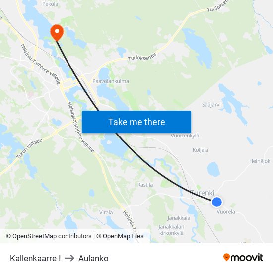 Kallenkaarre I to Aulanko map