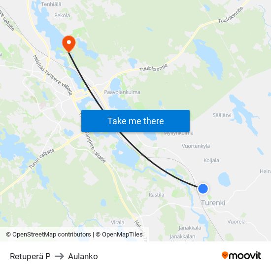 Retuperä P to Aulanko map