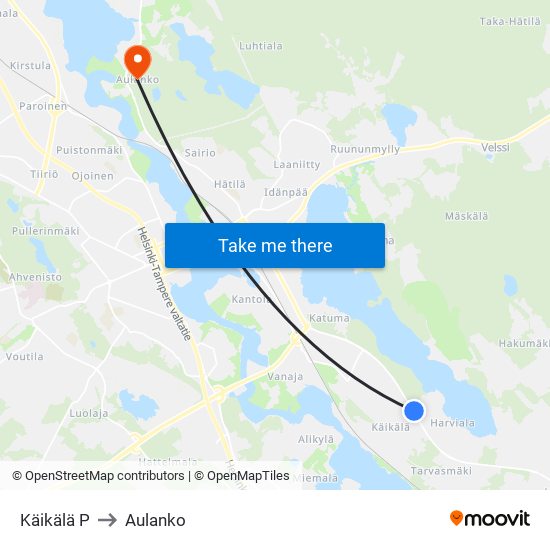 Käikälä P to Aulanko map