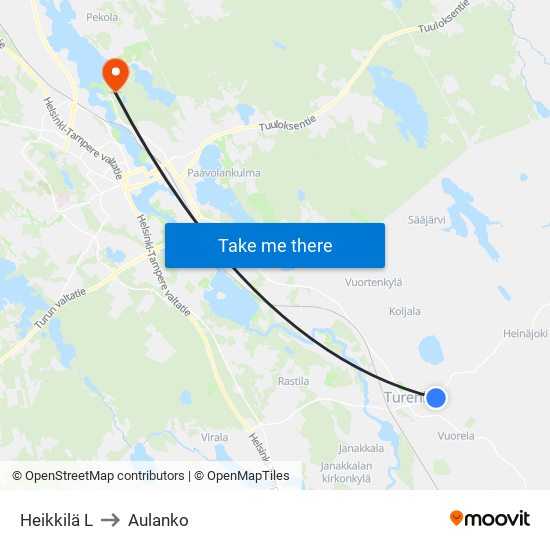 Heikkilä L to Aulanko map