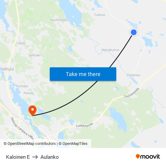 Kaloinen E to Aulanko map