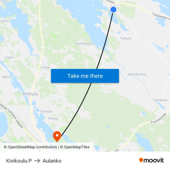 Kivikoulu P to Aulanko map