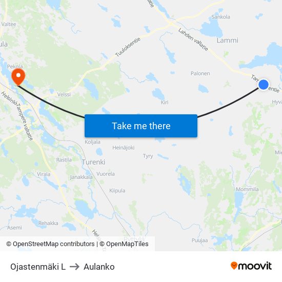 Ojastenmäki L to Aulanko map