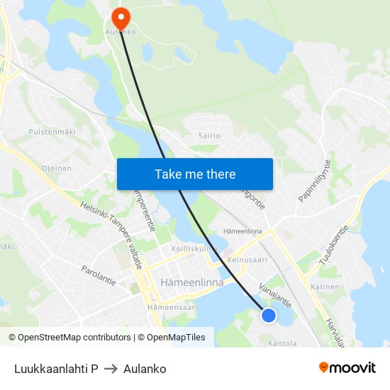 Luukkaanlahti P to Aulanko map