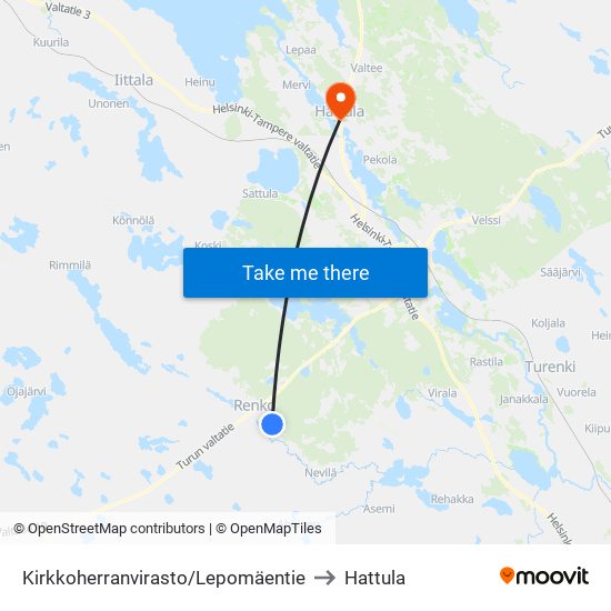 Kirkkoherranvirasto/Lepomäentie to Hattula map