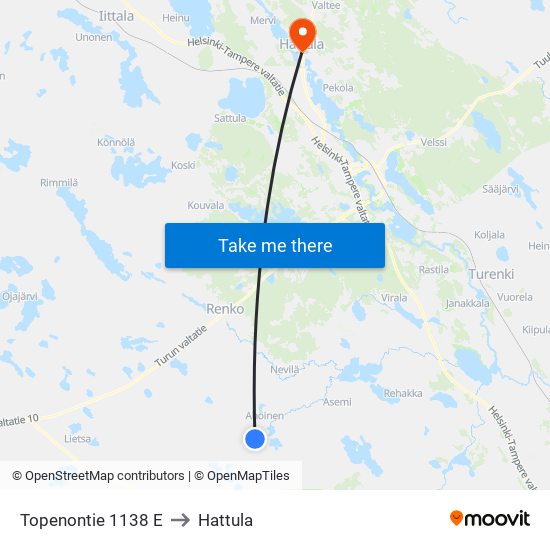Topenontie 1138 E to Hattula map