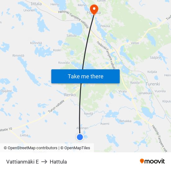 Vattianmäki E to Hattula map