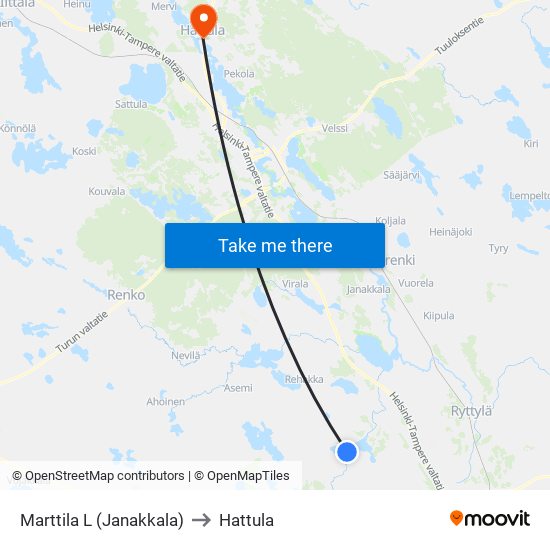 Marttila L (Janakkala) to Hattula map