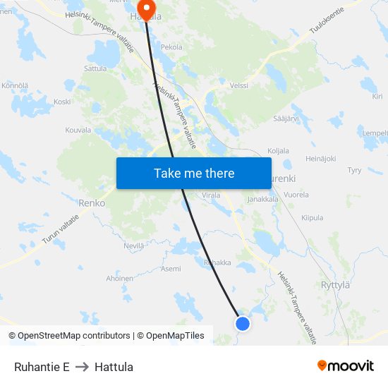 Ruhantie E to Hattula map