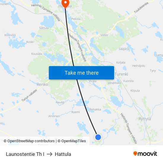 Launostentie Th I to Hattula map