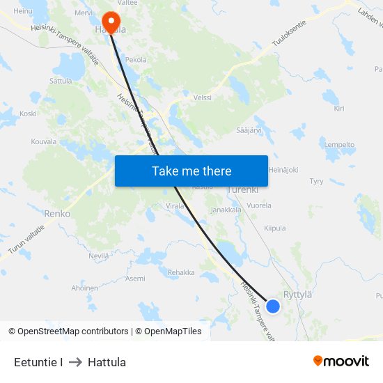 Eetuntie I to Hattula map