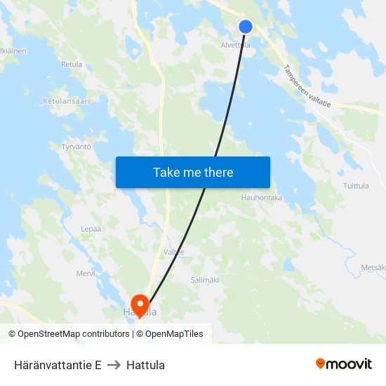 Häränvattantie E to Hattula map