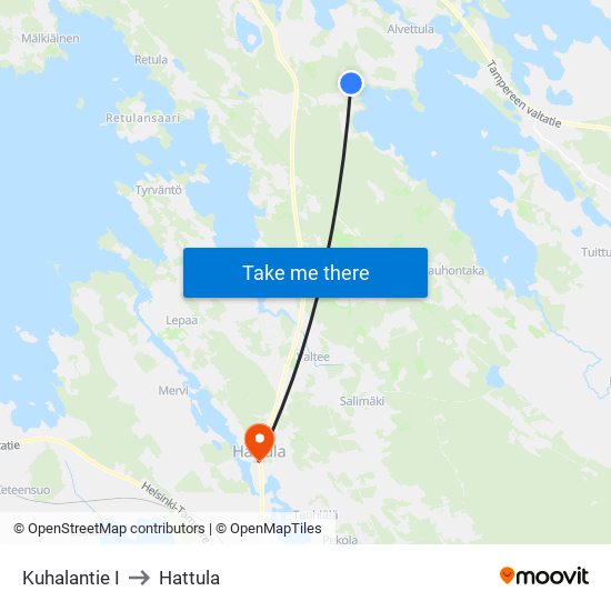Kuhalantie I to Hattula map