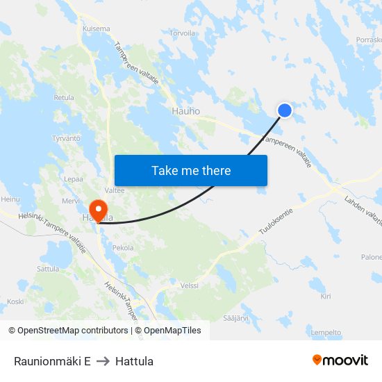Raunionmäki E to Hattula map