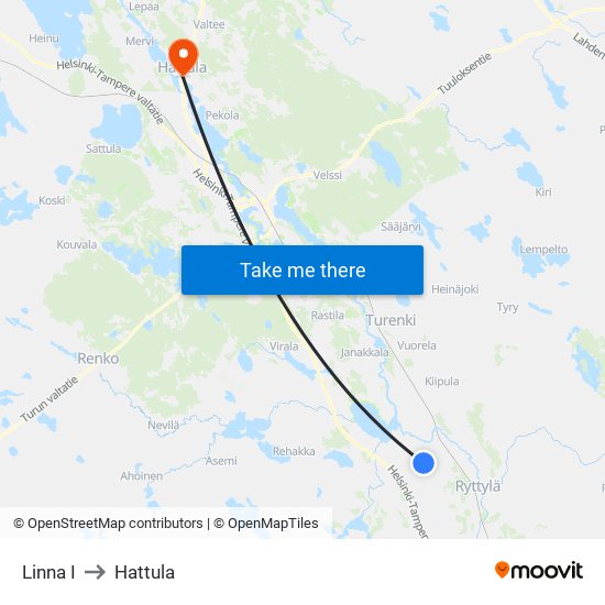 Linna I to Hattula map