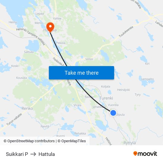 Suikkari P to Hattula map