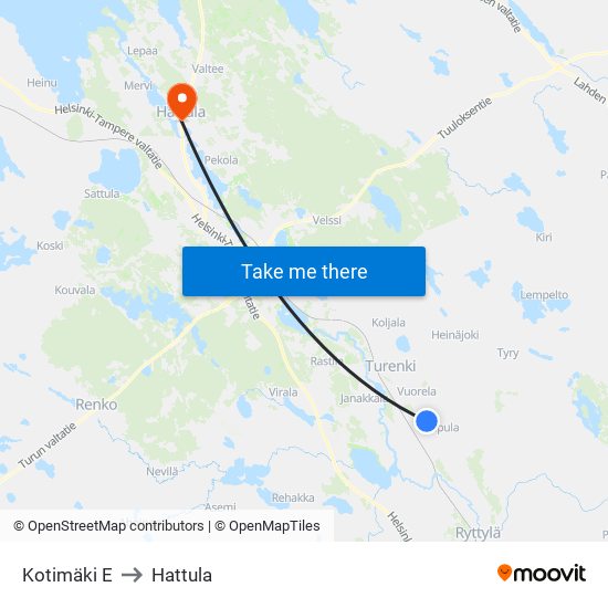 Kotimäki E to Hattula map