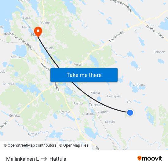 Mallinkainen L to Hattula map