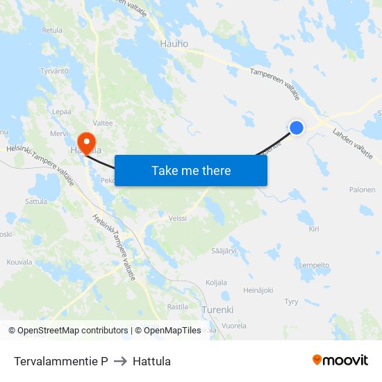 Tervalammentie P to Hattula map