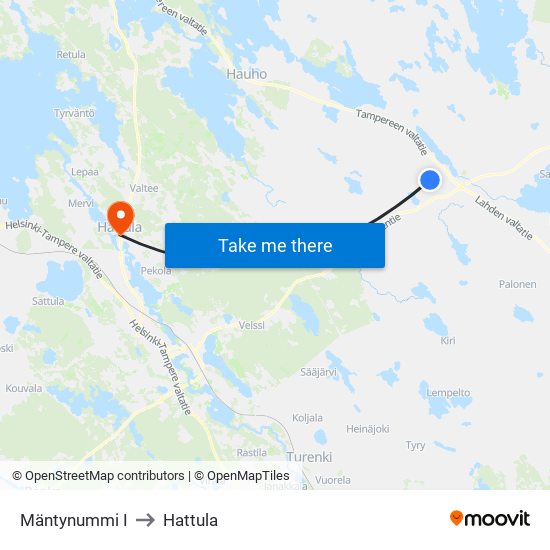 Mäntynummi I to Hattula map