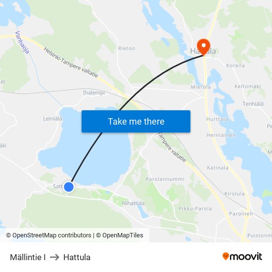 Mällintie I to Hattula map
